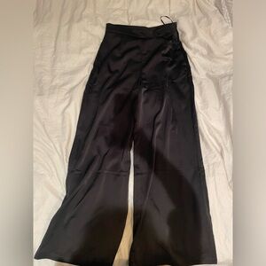 Black commense trouser pants, size large, super flowy satin material